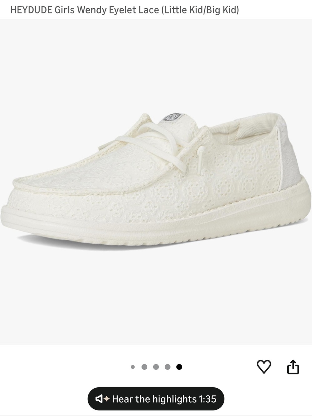 HEYDUDE Girls Wendy Eyelet Lace - Ivory/sliver